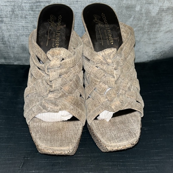 Donald Pliner Soft Gold Metallic Espadrille Mule Wedge Sandals- sz 9.5 - Picture 6 of 13